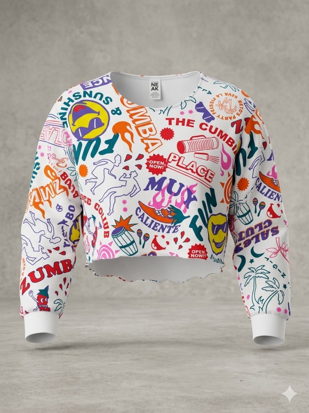 Colorful Graphic Zumba Cropped Sweatshirt - Multicolor